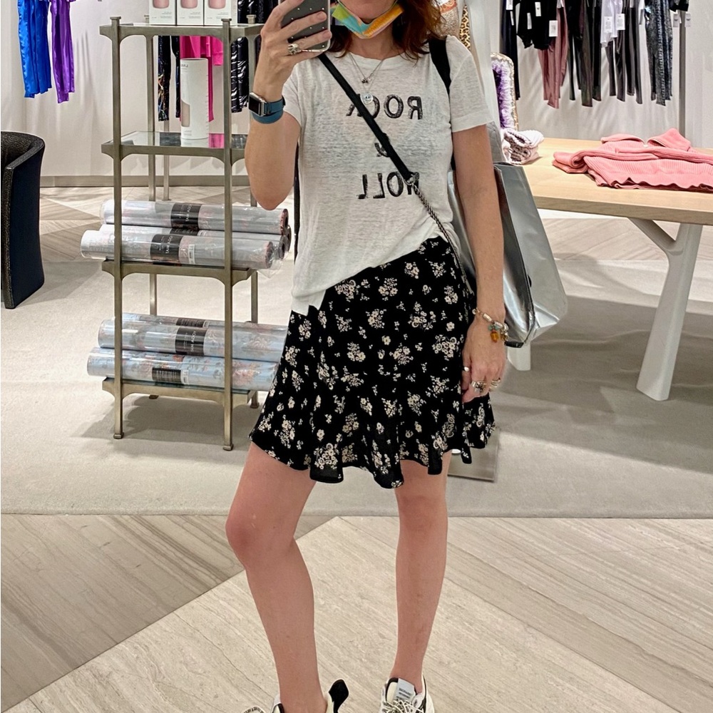 Free People A Line Floral Black Mini Skirt